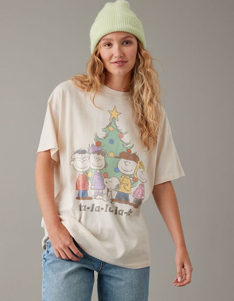 Женские футболки American Eagle AE Oversized Holiday Peanuts Graphic T-Shirt