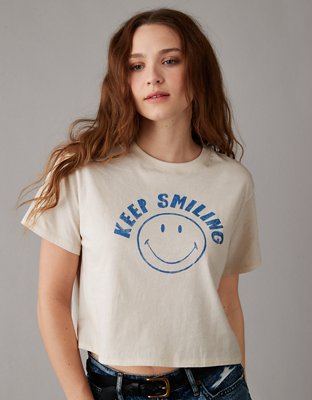 AE Cropped Smiley Graphic T-Shirt