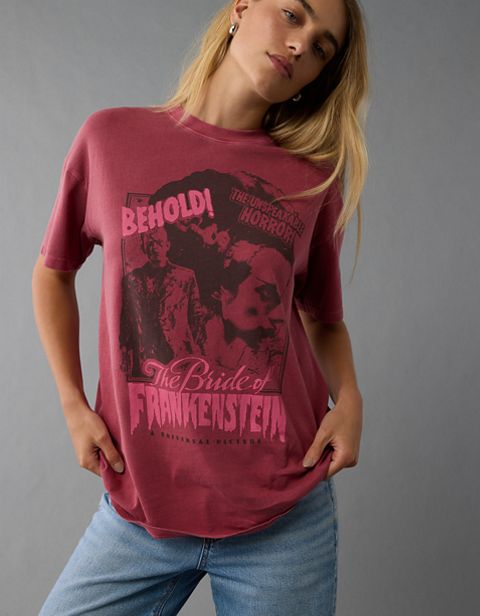 Женские футболки American Eagle AE Bride of Frankenstein Halloween Oversized Graphic T-Shirt