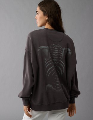 AE Oversized Skeleton Halloween Graphic Sweatshirt