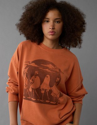 AE Oversized Skeleton Halloween Graphic Sweatshirt