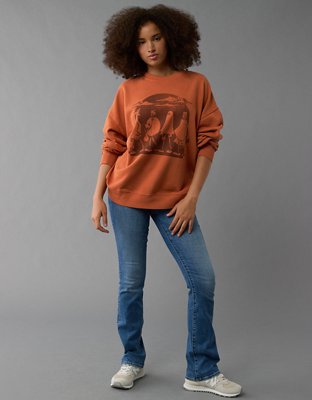 Ae Oversized Skeleton Halloween Graphic Sweatshirt Women s Rust S