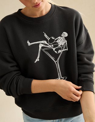 Женская толстовка American Eagle AE Skeleton Graphic, цвет: Потёртый чёрный — фото 6