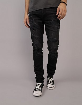 ■AEAE■ AE RIGID JEANS BLACK AE45SWDP001BLK AE AirFlex+ Super Skinny Patched Jean