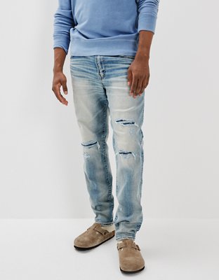 American Eagle Men Jeans Size 28x32 Skinny Distressed Patched Denim Black  Jeans