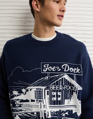 Мужской свитер American Eagle AE Graphic Crew Neck, цвет: Синий — фото 8