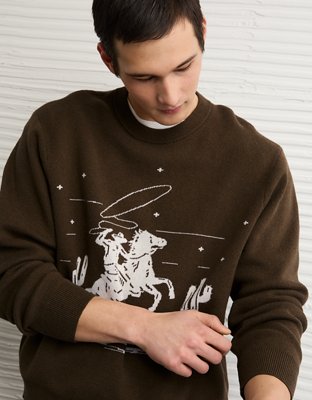 Мужской свитер American Eagle AE Cowboy Graphic Crew Neck, цвет: Оливковый — фото 5