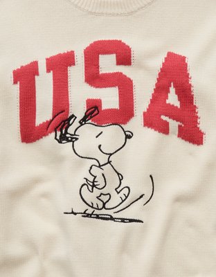Мужской свитер American Eagle AE Snoopy Graphic, цвет: Кремовый — фото 6