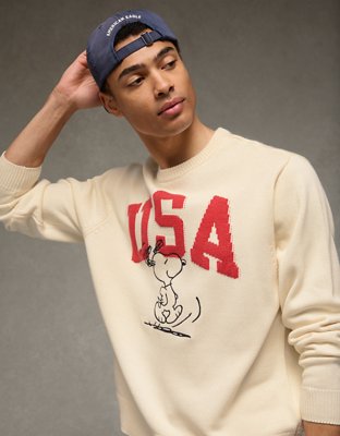 Мужской свитер American Eagle AE Snoopy Graphic, цвет: Кремовый — фото 7