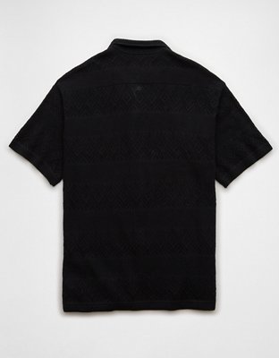 AE Weekend Diamond Crochet Button-Up Sweater Polo Shirt
