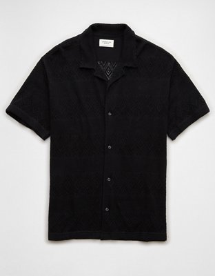 AE Weekend Diamond Crochet Button-Up Sweater Polo Shirt