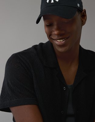 AE Weekend Diamond Crochet Button-Up Sweater Polo Shirt