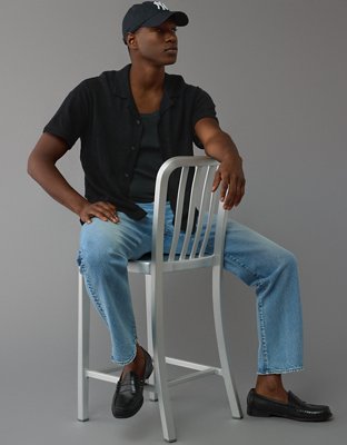 AE Weekend Diamond Crochet Button-Up Sweater Polo Shirt