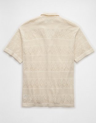 AE Weekend Diamond Crochet Button-Up Sweater Polo Shirt