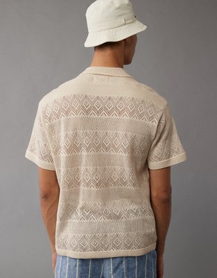 AE Weekend Diamond Crochet Button-Up Sweater Polo Shirt