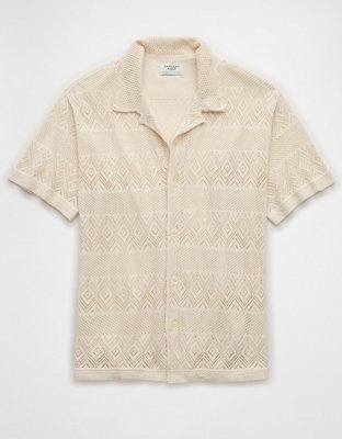 AE Weekend Diamond Crochet Button-Up Sweater Polo Shirt