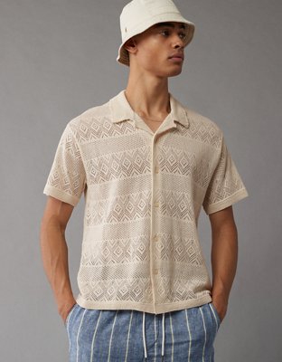 AE Weekend Diamond Crochet Button-Up Sweater Polo Shirt