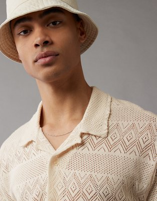 AE Weekend Diamond Crochet Button-Up Sweater Polo Shirt