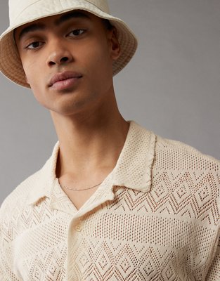 AE Diamond Crochet Button-Up Sweater Polo Shirt