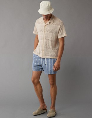 AE Weekend Diamond Crochet Button-Up Sweater Polo Shirt