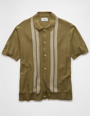 AE Weekend Button-Up Striped Sweater Polo Shirt