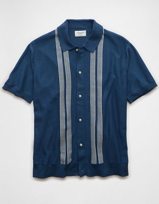 AE Weekend Button-Up Striped Sweater Polo Shirt