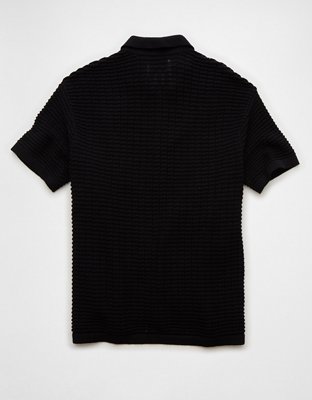 AE Weekend Textured Button-Up Sweater Polo Shirt