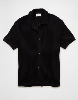 AE Textured Button-Up Sweater Polo Shirt