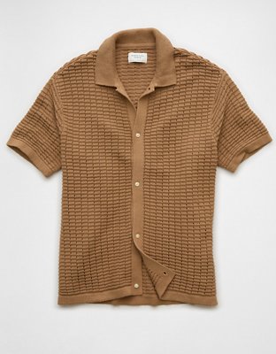 AE Textured Button-Up Sweater Polo Shirt