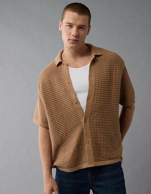 AE Textured Button-Up Sweater Polo Shirt