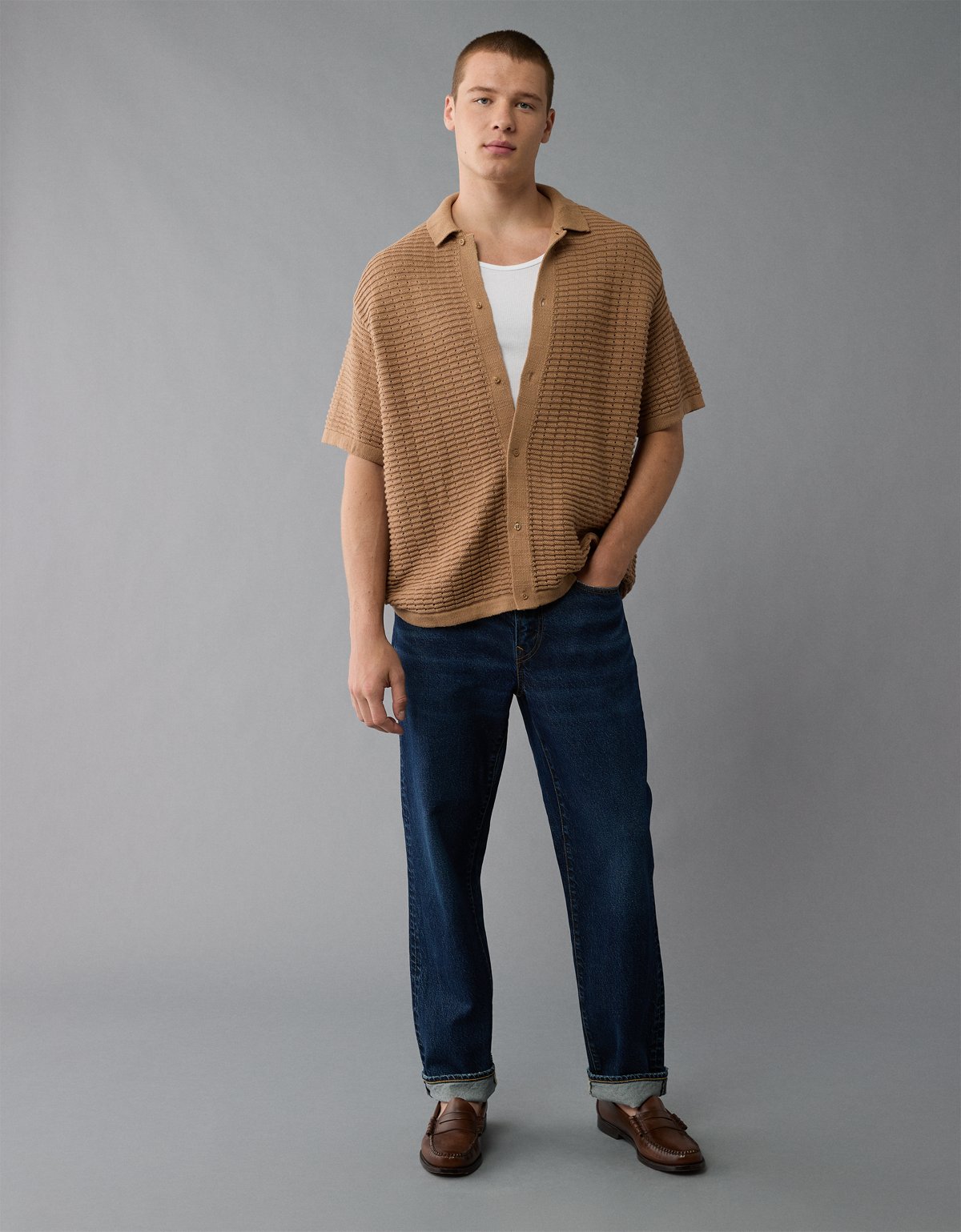 AE Weekend Textured Button-Up Sweater Polo Shirt - image 5