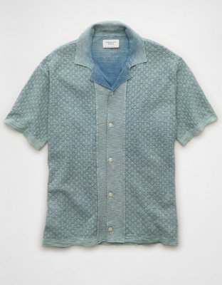 AE Weekend Jacquard Button-Up Sweater Polo Shirt