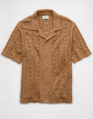AE Weekend Pointelle Button-Up Sweater Polo Shirt