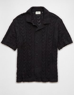 AE Weekend Pointelle Button-Up Sweater Polo Shirt
