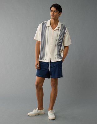AE Weekend Striped Button-Up Sweater Polo Shirt