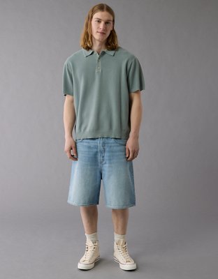 AE Weekend Jacquard Button-Up Sweater Polo Shirt
