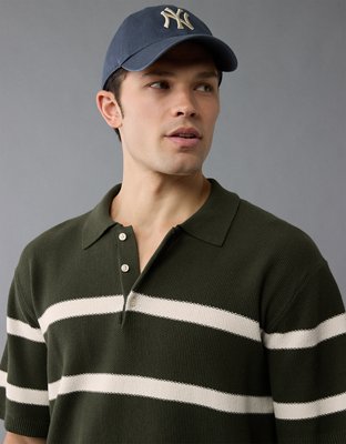 AE Weekend Pointelle Striped Sweater Polo Shirt