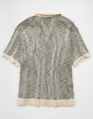 AE Weekend Striped Button-Up Sweater Polo Shirt