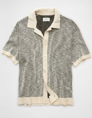 AE Weekend Striped Button-Up Sweater Polo Shirt