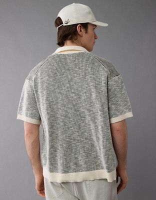 AE Weekend Striped Button-Up Sweater Polo Shirt