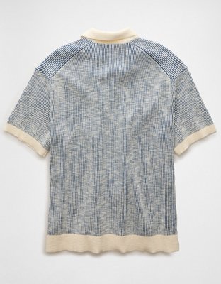 AE Weekend Striped Button-Up Sweater Polo Shirt