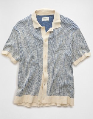 AE Weekend Striped Button-Up Sweater Polo Shirt