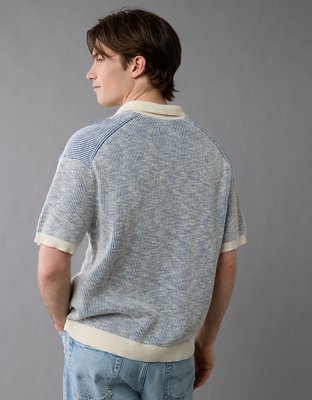 AE Weekend Striped Button-Up Sweater Polo Shirt