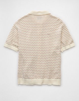 AE Weekend Striped Button-Up Sweater Polo Shirt
