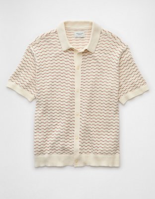 AE Weekend Striped Button-Up Sweater Polo Shirt