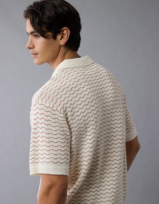 AE Weekend Striped Button-Up Sweater Polo Shirt