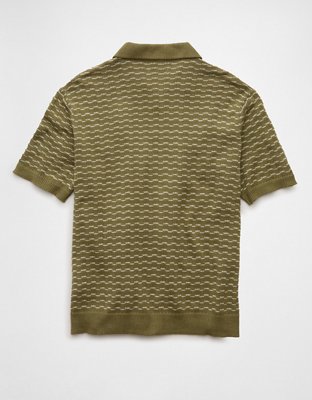 AE Weekend Striped Button-Up Sweater Polo Shirt