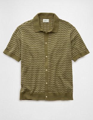 AE Weekend Striped Button-Up Sweater Polo Shirt