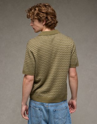 AE Weekend Striped Button-Up Sweater Polo Shirt