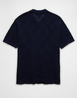 AE Weekend Checkerboard Button-Up Sweater Polo Shirt